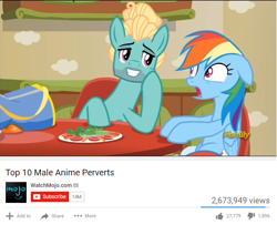 Size: 639x518 | Tagged: safe, artist:jwwprod, imported from derpibooru, rainbow dash, zephyr breeze, pony, flutter brutter, comic vine, cowboy bebop at his computer, discovery family logo, female, male, meme, shipping, straight, top 10 anime list parody, watchmojo.com, you had one job, youtube, zephdash