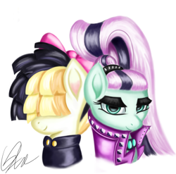 Size: 2700x2668 | Tagged: safe, artist:qbellas, imported from derpibooru, coloratura, songbird serenade, earth pony, pegasus, pony, my little pony: the movie, bust, colorenade, countess coloratura, duo, female, mare, simple background