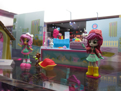 Size: 960x720 | Tagged: safe, imported from derpibooru, angel bunny, fluttershy, opalescence, roseluck, winona, dog, turtle, equestria girls, doll, equestria girls minis, irl, photo, sdcc 2017, standing, toy