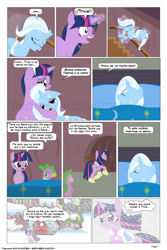 Size: 864x1296 | Tagged: safe, artist:dekomaru, artist:raimundo1941, imported from derpibooru, spike, trixie, twilight sparkle, dragon, pony, unicorn, comic, female, lesbian, mare, shipping, spanish, twixie, winter