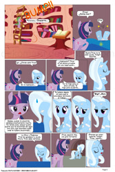 Size: 864x1296 | Tagged: safe, artist:dekomaru, artist:raimundo1941, imported from derpibooru, spike, trixie, twilight sparkle, dragon, pony, unicorn, comic, female, lesbian, mare, shipping, spanish, twixie