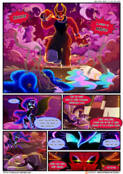 Size: 3500x4950 | Tagged: safe, artist:light262, artist:lummh, imported from derpibooru, lord tirek, nightmare moon, princess celestia, princess luna, alicorn, pony, comic:timey wimey, comic, constellation, death stare, dialogue, hoof shoes, magic theft, royal sisters, speech bubble