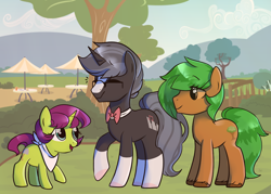 Size: 1280x914 | Tagged: safe, artist:mimisaurusrex, imported from derpibooru, oc, oc only, oc:apparently shovel, oc:perfect symphony, oc:tree, pony, tree pony, clothes, cute, female, filly, happy, mute, unshorn fetlocks