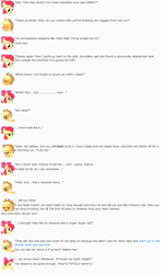 Size: 853x1447 | Tagged: safe, artist:dziadek1990, imported from derpibooru, apple bloom, applejack, conversation, dessert, dialogue, emote story, emotes, food, ice cream, pear butter (food), reddit, slice of life, text