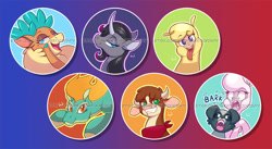 Size: 1024x560 | Tagged: safe, artist:nekocrispy, imported from derpibooru, arizona cow, oleander, paprika paca, pom lamb, tianhuo, velvet reindeer, alpaca, classical unicorn, cow, deer, dog, dragon, eastern dragon, lamb, longma, reindeer, sheep, unicorn, them's fightin' herds, adorapom, arizona (tfh), arizonadorable, awwleander, buttons, cloven hooves, community related, cute, fightin' six, leonine tail, oleander (tfh), paprika (tfh), paprikadorable, pom (tfh), tianhuaww, tianhuo (tfh), unshorn fetlocks, velvebetes, velvet (tfh)