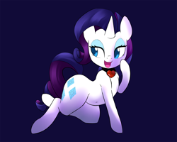 Size: 1500x1201 | Tagged: safe, artist:hidden-cat, imported from derpibooru, rarity, pony, unicorn, bedroom eyes, belly button, blue background, collar, female, heart, mare, simple background, smiling, solo