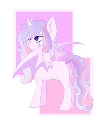 Size: 2556x2893 | Tagged: safe, artist:kittii-kat, imported from derpibooru, oc, oc only, oc:dreamcatcher, alicorn, bat pony, bat pony alicorn, pony, alicorn oc, blank flank, female, high res, mare, solo