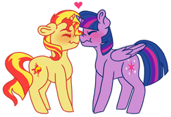 Size: 1280x877 | Tagged: safe, artist:ivybrush, imported from derpibooru, sunset shimmer, twilight sparkle, alicorn, pony, unicorn, blushing, boop, female, lesbian, noseboop, shipping, sunsetsparkle, twilight sparkle (alicorn)