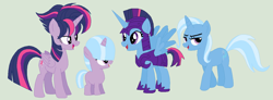 Size: 1290x474 | Tagged: safe, artist:deppressedunicorn, imported from derpibooru, trixie, twilight sparkle, oc, alicorn, pony, female, lesbian, magical lesbian spawn, offspring, parent:trixie, parent:twilight sparkle, parents:twixie, shipping, twilight sparkle (alicorn), twixie