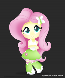 Size: 790x946 | Tagged: safe, artist:egophiliac, imported from derpibooru, fluttershy, equestria girls, chibi, female, looking at you, simple background, smiling, solo