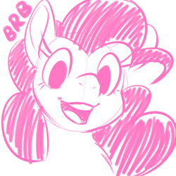 Size: 700x700 | Tagged: safe, artist:goat train, imported from derpibooru, pinkie pie, pony, brb, cute, female, monochrome, open mouth, sketch, solo