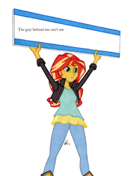 Size: 950x1278 | Tagged: safe, artist:manly man, edit, imported from derpibooru, sunset shimmer, equestria girls, exploitable meme, female, meme, sign, solo, sunset's board