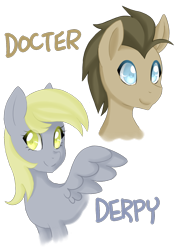 Size: 1126x1553 | Tagged: safe, artist:doomcakes, imported from derpibooru, derpy hooves, doctor whooves, time turner, earth pony, pegasus, pony, doctorderpy, female, male, mare, misspelling, shipping, simple background, stallion, straight, transparent background