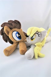 Size: 3648x5472 | Tagged: safe, artist:kazzysart, imported from derpibooru, derpy hooves, doctor whooves, time turner, earth pony, pegasus, pony, beanie (plushie), doctorderpy, female, irl, male, photo, plushie, shipping, straight