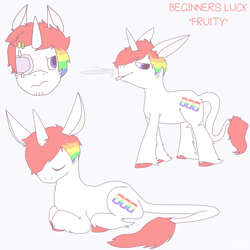 Size: 2500x2500 | Tagged: safe, artist:php29, derpibooru exclusive, imported from derpibooru, oc, oc only, oc:beginners luck, classical unicorn, pony, unicorn, cloven hooves, cutie mark, leonine tail, ponysona, rainbow hair, reference sheet, simple background, smoking, solo, unshorn fetlocks