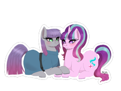 Size: 2048x1536 | Tagged: safe, artist:otakuimayaiexe, imported from derpibooru, maud pie, starlight glimmer, earth pony, pony, unicorn, female, holding hooves, lesbian, mare, shipping, simple background, starmaud, white background