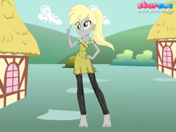 Size: 800x600 | Tagged: safe, imported from derpibooru, derpy hooves, equestria girls, alternate hairstyle, barefoot, dress up game, feet, female, solo, starsue