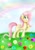Size: 1000x1414 | Tagged: safe, artist:mirageheartbreak, imported from derpibooru, fluttershy, pony, female, flower, folded wings, grass, looking away, looking up, missing cutie mark, open mouth, raised hoof, solo, standing