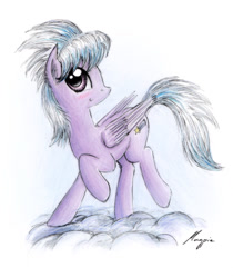 Size: 990x1181 | Tagged: safe, artist:magfen, artist:theflyingmagpie, imported from derpibooru, cloudchaser, pony, female, solo, traditional art