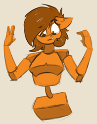 Size: 594x757 | Tagged: safe, artist:marsminer, imported from derpibooru, oc, oc only, oc:venus spring, anthro, brown background, confused, floppy ears, raised eyebrow, simple background, solo, transformation