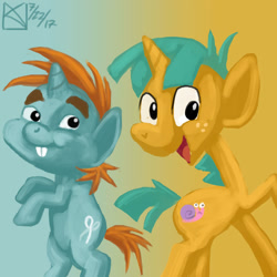 Size: 1500x1500 | Tagged: safe, artist:kelseyleah, imported from derpibooru, snails, snips, pony, gradient background