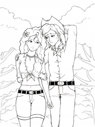 Size: 1648x2207 | Tagged: safe, artist:hbheavenlyboy, imported from derpibooru, bright mac, pear butter, human, the perfect pear, belt, brightbutter, clothes, cowboy hat, female, hat, male, shipping, shorts, stetson, straight