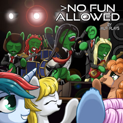 Size: 1200x1200 | Tagged: safe, artist:starbat, imported from derpibooru, oc, oc only, oc:anon, oc:anonymous, oc:aryanne, pony, /mlp/, 4chan, album, album cover, anonymous, band, bandcamp, crying, dethklok, drums, guitar, link in description, metalocalypse, microphone, musical instrument, national socialism, no fun allowed, simple background, speaker, speakers, stage
