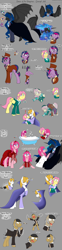 Size: 1280x5152 | Tagged: safe, artist:stuflox, imported from derpibooru, fluttershy, igneous rock pie, pinkie pie, prince blueblood, princess luna, twilight sparkle, pony, vampire, absurd resolution, alfred, bathtub, bubble bath, chagal, clothes, count von krolock, crossover, dance of the vampires, dress, garlic, glasses, gold tooth, hanging, herbert, male, professor abronsius, reference sheet, sarah, stallion, starry eyes, wingding eyes