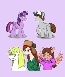 Size: 2000x2379 | Tagged: safe, artist:stillfunction, imported from derpibooru, twilight sparkle, alicorn, pony, brother and sister, crossover, crossover shipping, cutie mark, diplight, dipper pines, female, gravity falls, jealous, mabel pines, male, pacifica northwest, ponified, shipping, starry eyes, twilight sparkle (alicorn), twins, wendy corduroy, wingding eyes