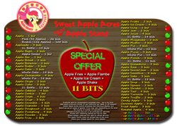 Size: 1030x737 | Tagged: safe, imported from derpibooru, apple bloom, adorabloom, apple stand, approved, cute, prices, sign, text