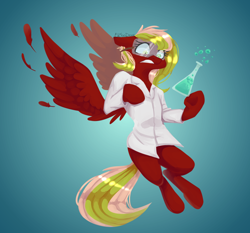 Size: 1152x1075 | Tagged: safe, artist:chibadeer, imported from derpibooru, oc, oc only, pegasus, pony, clothes, female, flask, lab coat, mare, solo