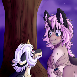 Size: 1024x1024 | Tagged: safe, artist:cinnamonsparx, imported from derpibooru, oc, oc only, oc:mikias, oc:pillus, original species, pony, night, wildling unicorn