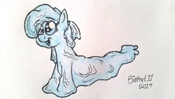 Size: 3264x1836 | Tagged: safe, artist:binkyt11, derpibooru exclusive, imported from derpibooru, oc, oc only, goo pony, original species, cute, female, glitter, mare, solo, traditional art