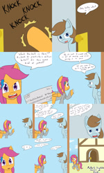 Size: 2400x4000 | Tagged: safe, artist:jake heritagu, imported from derpibooru, chip mint, rain catcher, scootaloo, pony, comic:ask motherly scootaloo, check, comic, hairpin, motherly scootaloo, sweatshirt