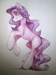 Size: 1620x2160 | Tagged: safe, artist:aphphphphp, imported from derpibooru, oc, oc only, earth pony, pony, female, mare, rearing, solo, traditional art, unshorn fetlocks