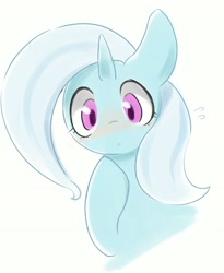 Size: 2154x2633 | Tagged: safe, artist:91o42, imported from derpibooru, trixie, pony, unicorn, blushing, bust, cute, diatrixes, female, looking at you, looking down, mare, plewds, portrait, simple background, solo