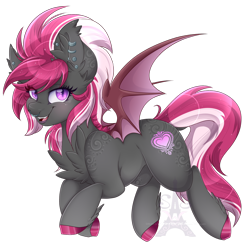 Size: 1600x1600 | Tagged: safe, artist:pvrii, artist:silent-shadow-wolf, imported from derpibooru, oc, oc only, oc:paisley silhouette, bat pony, pony, chest fluff, ear piercing, female, mare, nose piercing, nose ring, piercing, solo