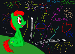 Size: 3234x2358 | Tagged: safe, artist:sb1991, imported from derpibooru, oc, oc only, oc:fire sparks, pony, 4th of july, american independence day, challenge, equestria amino, female, fireworks, holiday, independence day, mare, night, sitting, solo, united states