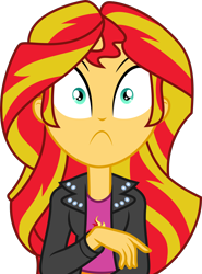 Size: 3000x4049 | Tagged: safe, artist:ambassad0r, artist:millennial dan, imported from derpibooru, sunset shimmer, equestria girls, absurd resolution, clothes, female, jacket, shirt, simple background, solo, surprised, transparent background, vector