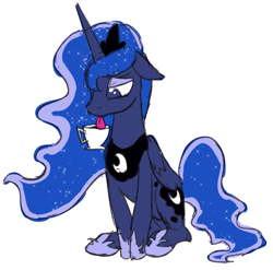 Size: 680x672 | Tagged: safe, artist:ta-na, imported from derpibooru, princess luna, alicorn, pony, cup, cute, female, lapping, lunabetes, mare, mlem, simple background, solo, teacup, tongue out, white background