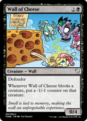 Size: 375x523 | Tagged: safe, artist:jay fosgitt, imported from derpibooru, cirrus cloud, fluttershy, pony, spoiler:comicff18, cheese, female, filly, flashback, flight camp, food, magic the gathering, stink lines, stinky cheese obstacle course, trading card