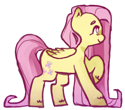 Size: 874x772 | Tagged: safe, artist:milky-rabbit, imported from derpibooru, fluttershy, pegasus, pony, female, folded wings, looking up, profile, raised hoof, simple background, smiling, solo, standing, sticker, transparent background