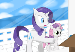 Size: 4300x3000 | Tagged: safe, artist:ghost3641, imported from derpibooru, rarity, sweetie belle, pony, unicorn, chest fluff, ear fluff, pointing