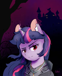 Size: 833x1008 | Tagged: safe, artist:0ndshok, imported from derpibooru, twilight sparkle, alicorn, pony, broken horn, evil, female, frown, looking at you, red eyes, solo, twilight sparkle (alicorn)