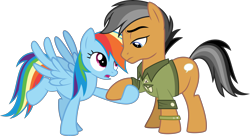 Size: 5520x3000 | Tagged: safe, artist:sollace, imported from derpibooru, quibble pants, rainbow dash, earth pony, pegasus, pony, stranger than fan fiction, .svg available, absurd resolution, duo, female, holding hooves, male, mare, open mouth, quibbledash, raised leg, shipping, show accurate, simple background, spread wings, stallion, straight, transparent background, vector, wings