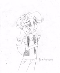 Size: 2539x3069 | Tagged: safe, artist:iampancakes, imported from derpibooru, starlight glimmer, human, equestria girls, mirror magic, spoiler:eqg specials, beanie, clothes, female, grin, hat, nervous, nervous grin, shirt, sketch, smiling, solo, traditional art, vest