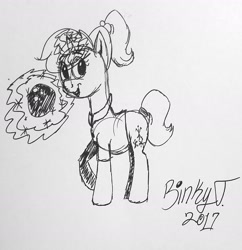 Size: 1797x1858 | Tagged: safe, artist:binkyt11, derpibooru exclusive, imported from derpibooru, allie way, pony, unicorn, bowling ball, female, levitation, magic, mare, monochrome, solo, telekinesis, traditional art