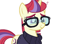 Size: 1280x720 | Tagged: safe, imported from derpibooru, moondancer, pony, unicorn, amending fences, clothes, crying, female, glasses, happy, mare, simple background, solo, sweater, tears of joy, transparent background