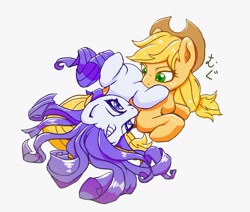 Size: 1024x869 | Tagged: safe, artist:limply_swamp, imported from derpibooru, applejack, rarity, pony, duo, female, lesbian, looking at each other, lying down, on back, playing, prone, rarijack, shipping, simple background, white background