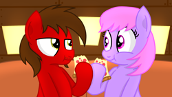 Size: 1920x1080 | Tagged: safe, artist:an-tonio, artist:toyminator900, derpibooru exclusive, imported from derpibooru, oc, oc only, oc:chip, oc:melody notes, pony, duo, food, pizza, restaurant